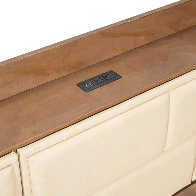 Twin Size Daybed with Upholstered Headboard, USB Ports & 2 Drawers
