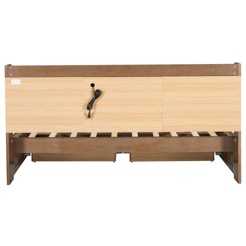 Twin Size Daybed with Upholstered Headboard, USB Ports & 2 Drawers