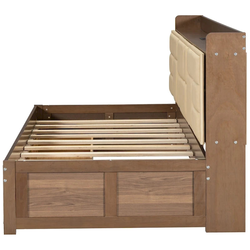 Twin Size Daybed with Upholstered Headboard, USB Ports & 2 Drawers
