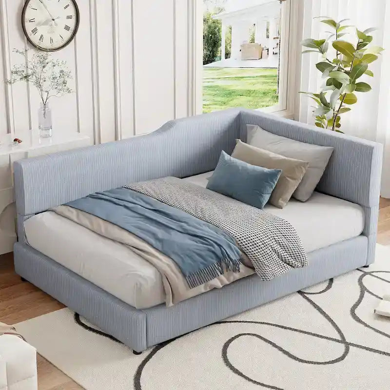 L-Shaped Daybed with Solid Frame, 500 lbs Weight Capacity