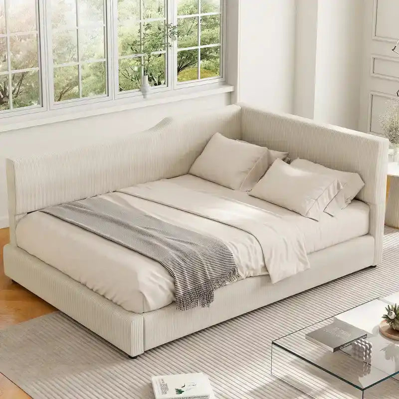 L-Shaped Daybed with Solid Frame, 500 lbs Weight Capacity