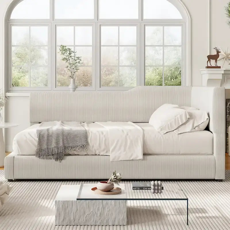 L-Shaped Daybed with Solid Frame, 500 lbs Weight Capacity