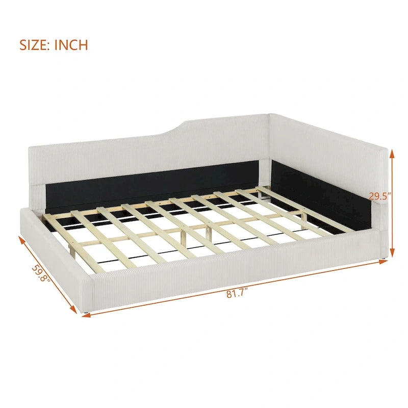 L-Shaped Daybed with Solid Frame, 500 lbs Weight Capacity