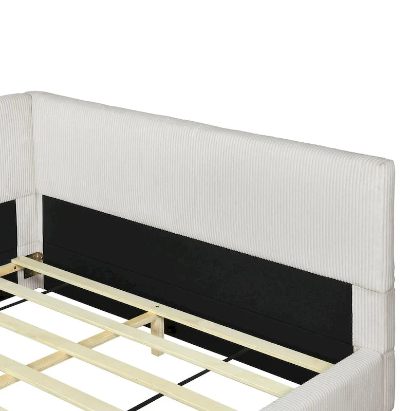L-Shaped Daybed with Solid Frame, 500 lbs Weight Capacity
