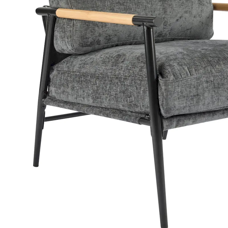 Polyester Accent Chair with Metal Frame & Wooden Armrests