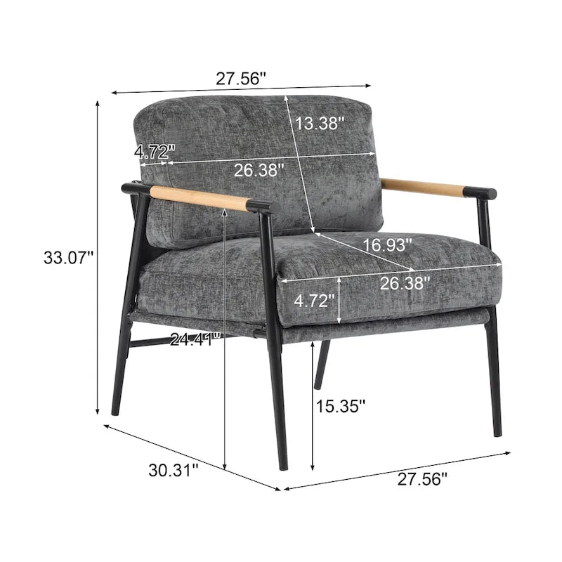Polyester Accent Chair with Metal Frame & Wooden Armrests