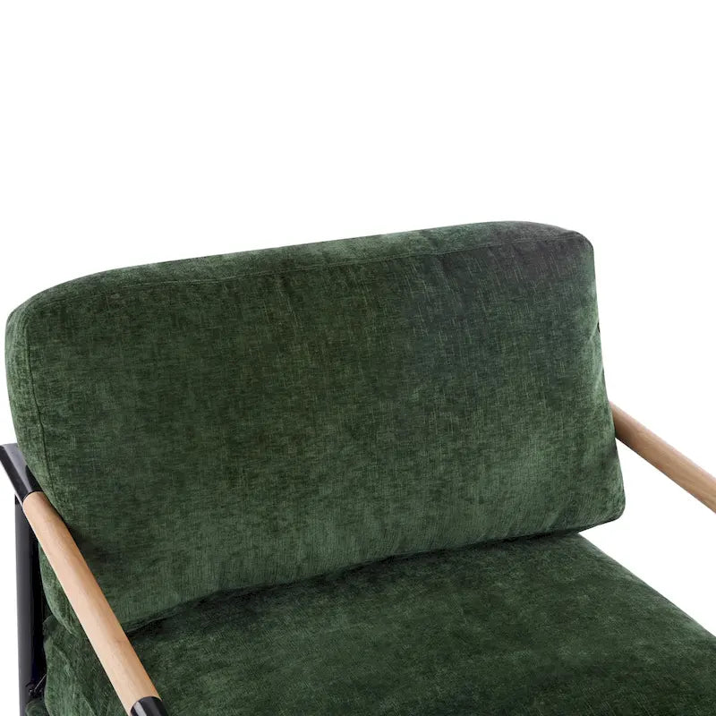 Polyester Accent Chair with Metal Frame & Wooden Armrests