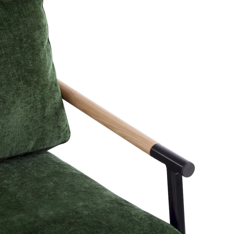 Polyester Accent Chair with Metal Frame & Wooden Armrests