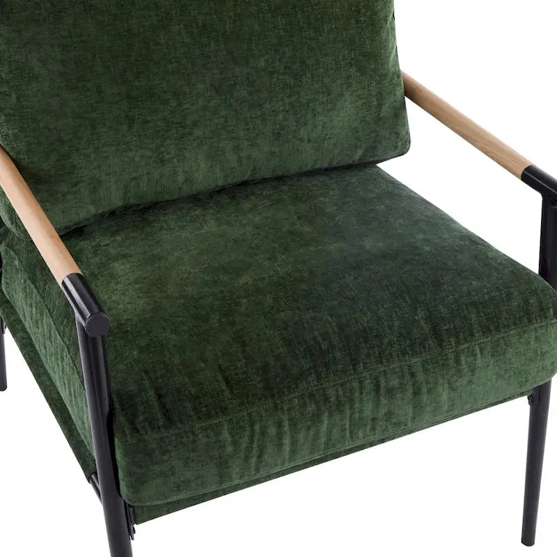 Polyester Accent Chair with Metal Frame & Wooden Armrests