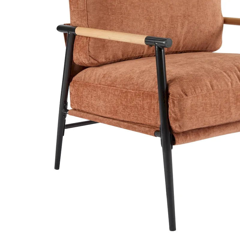 Polyester Accent Chair with Metal Frame & Wooden Armrests