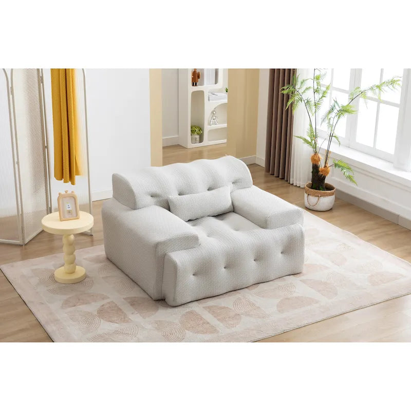 Beige Modern 53" Buttons Tufted Accent Chair with High-Density Foam and Large Cushion for Living Room
