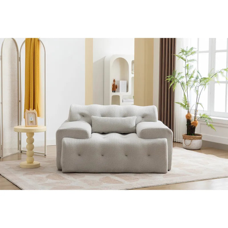 Beige Modern 53" Buttons Tufted Accent Chair with High-Density Foam and Large Cushion for Living Room