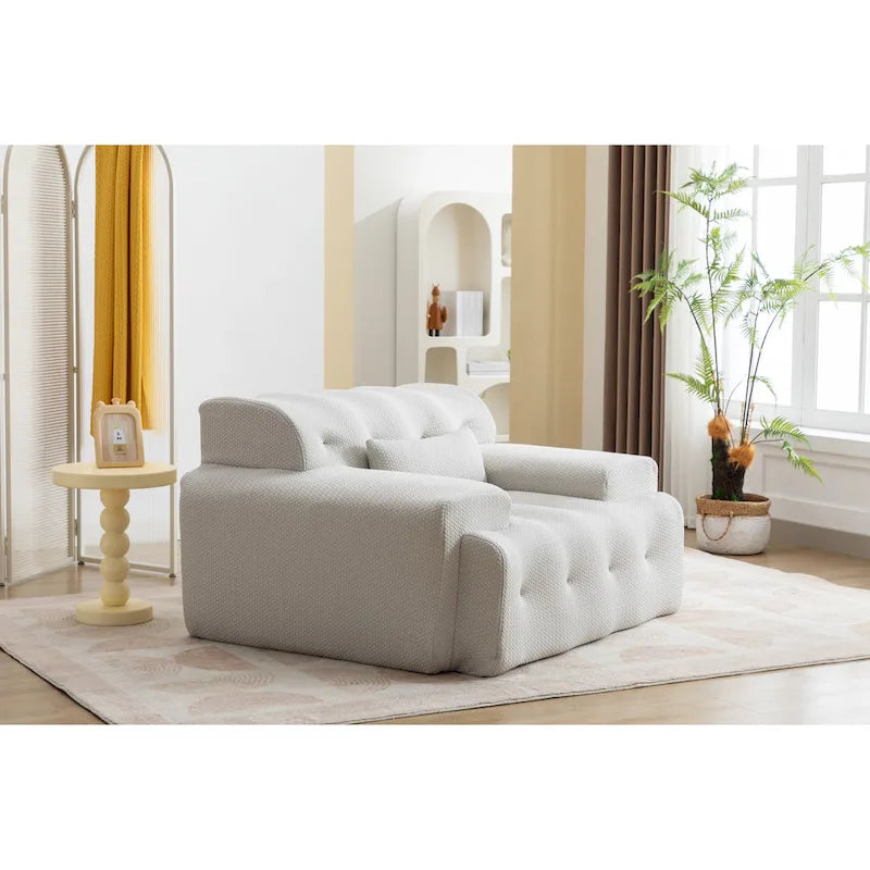 Beige Modern 53" Buttons Tufted Accent Chair with High-Density Foam and Large Cushion for Living Room