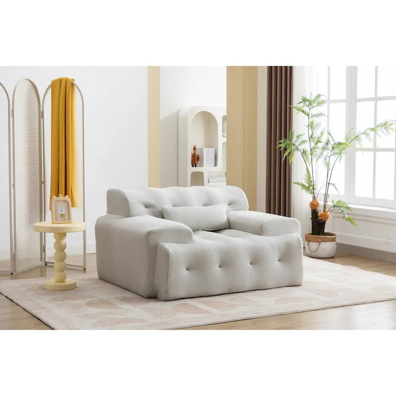 Beige Modern 53" Buttons Tufted Accent Chair with High-Density Foam and Large Cushion for Living Room