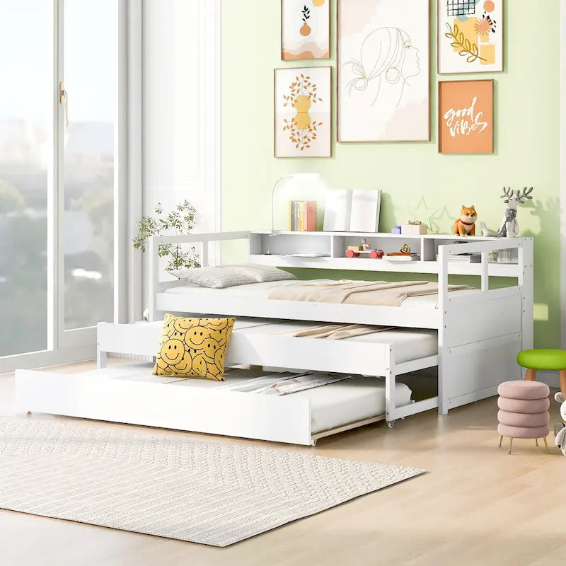 Twin XL Wood Daybed with 2 Trundles and USB Charging