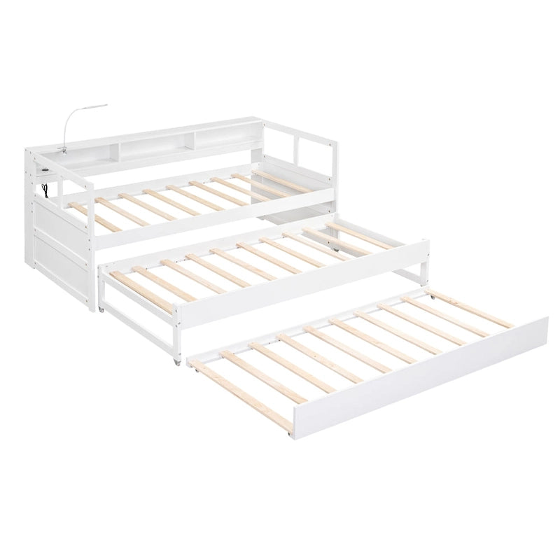 Twin XL Wood Daybed with 2 Trundles and USB Charging