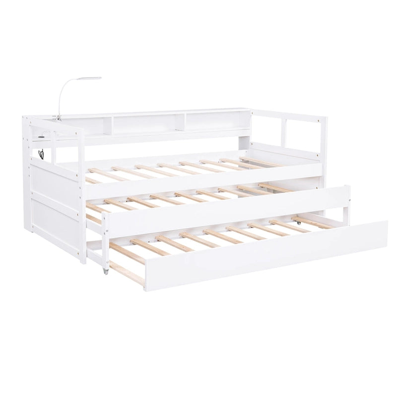 Twin XL Wood Daybed with 2 Trundles and USB Charging