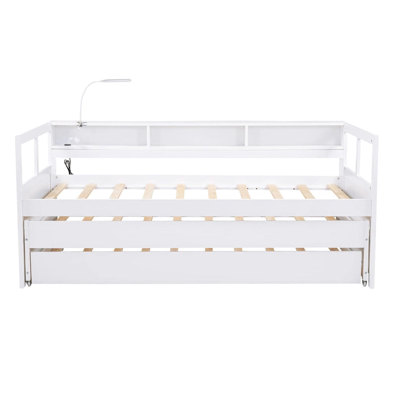 Twin XL Wood Daybed with 2 Trundles and USB Charging