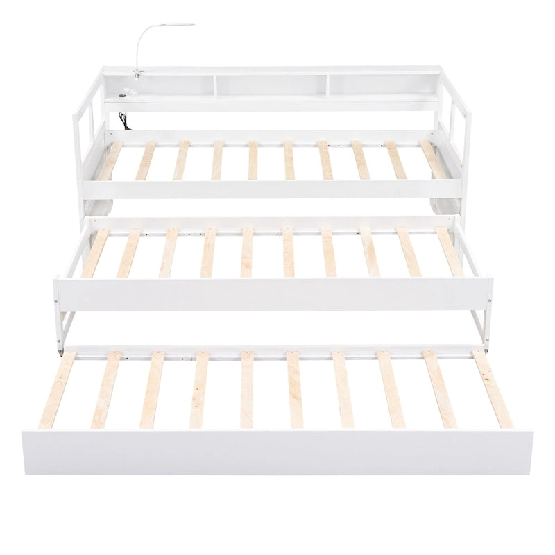 Twin XL Wood Daybed with 2 Trundles and USB Charging