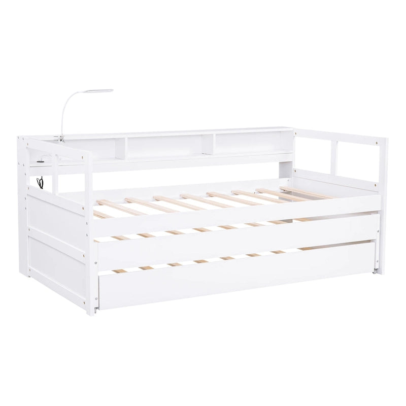 Twin XL Wood Daybed with 2 Trundles and USB Charging
