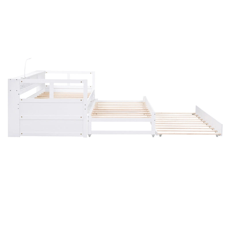Twin XL Wood Daybed with 2 Trundles and USB Charging