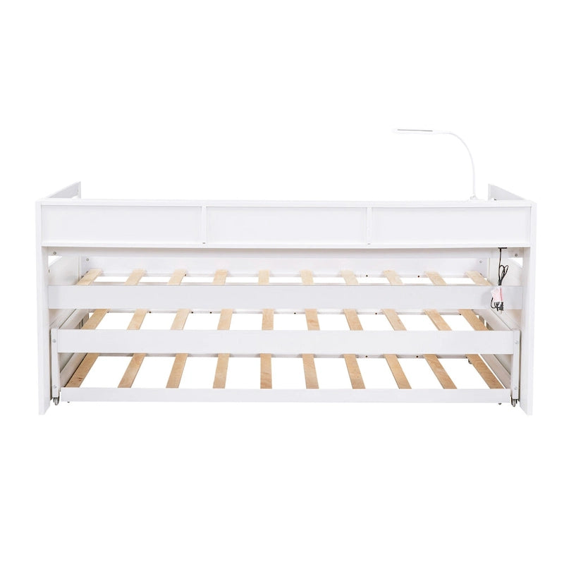 Twin XL Wood Daybed with 2 Trundles and USB Charging