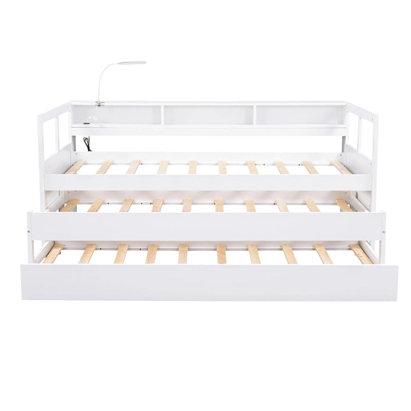 Twin XL Wood Daybed with 2 Trundles and USB Charging