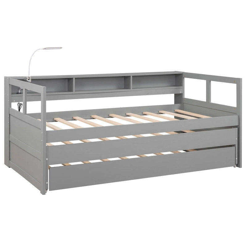 Twin XL Wood Daybed with 2 Trundles and USB Charging