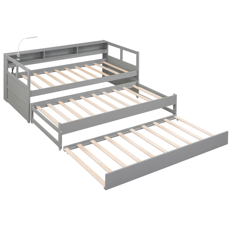 Twin XL Wood Daybed with 2 Trundles and USB Charging