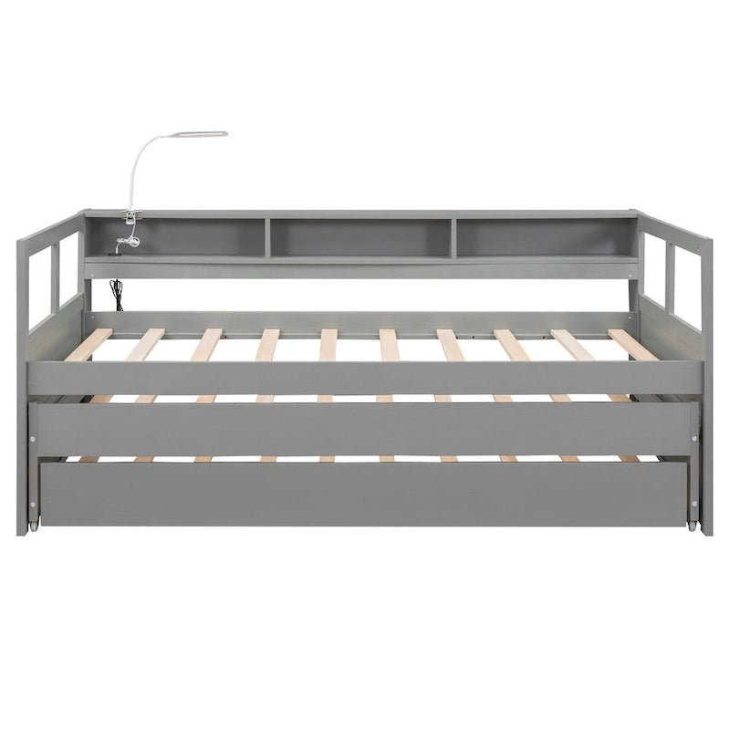 Twin XL Wood Daybed with 2 Trundles and USB Charging
