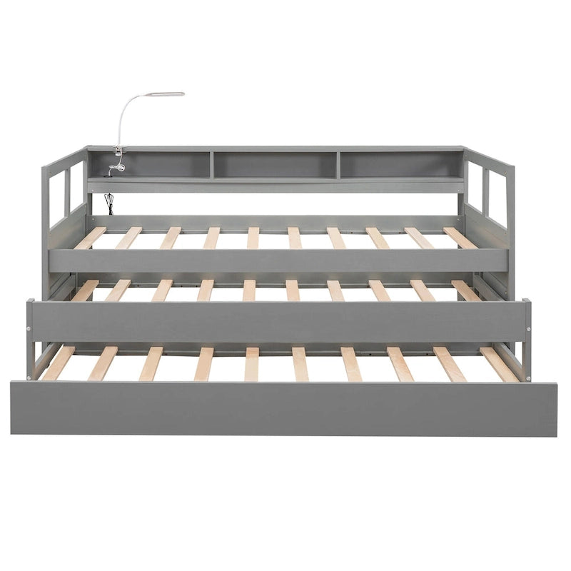 Twin XL Wood Daybed with 2 Trundles and USB Charging
