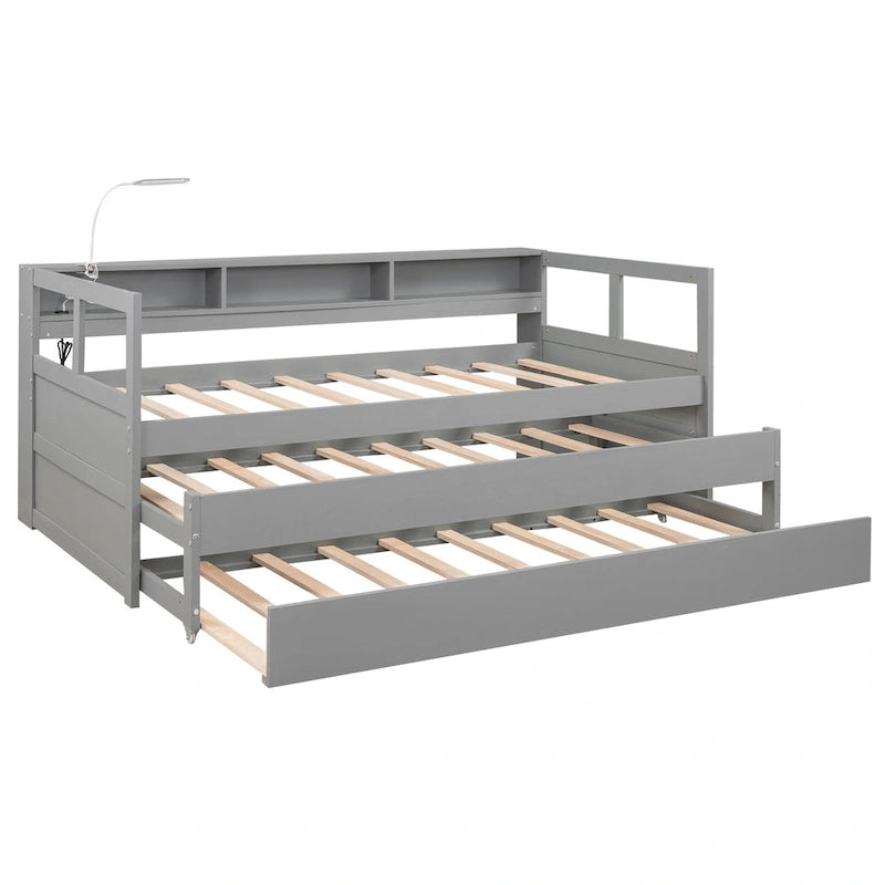 Twin XL Wood Daybed with 2 Trundles and USB Charging