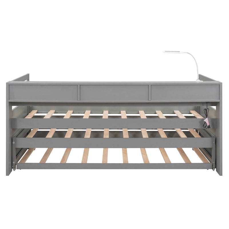 Twin XL Wood Daybed with 2 Trundles and USB Charging