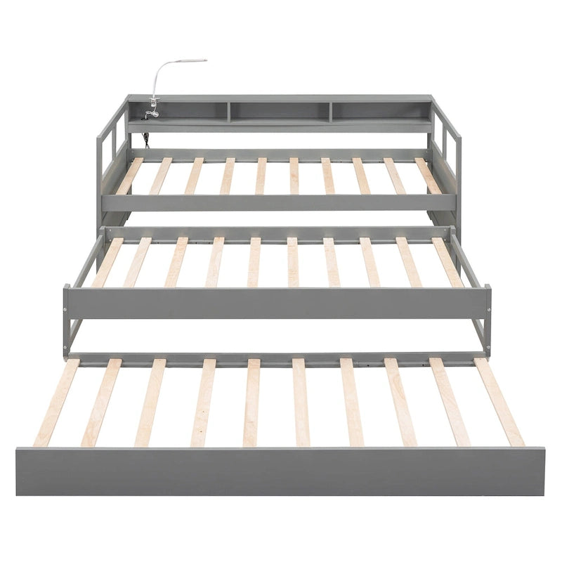 Twin XL Wood Daybed with 2 Trundles and USB Charging