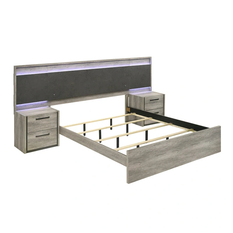 LED Wallbed with Nightstands - Weathered Gray