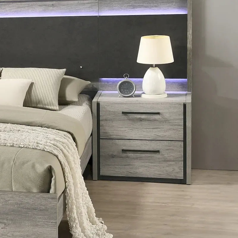 LED Wallbed with Nightstands - Weathered Gray