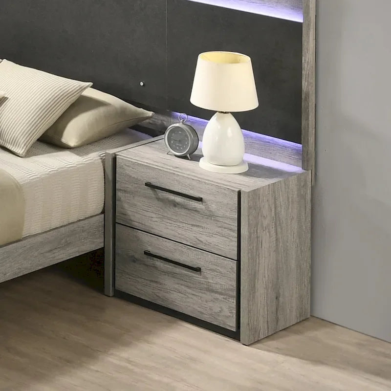 LED Wallbed with Nightstands - Weathered Gray