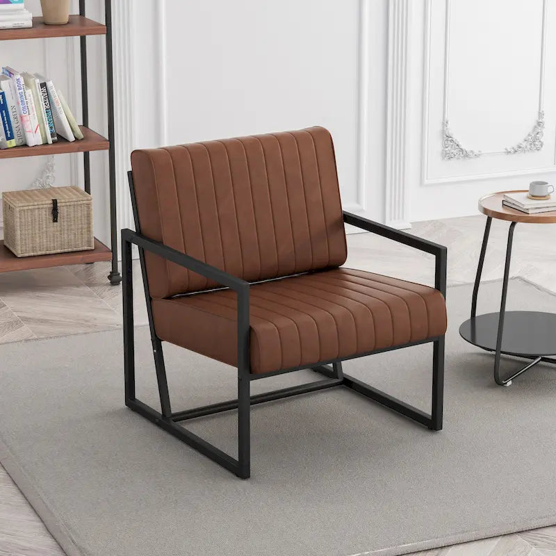 PU Leather Armchair with Thick Padded Backrest