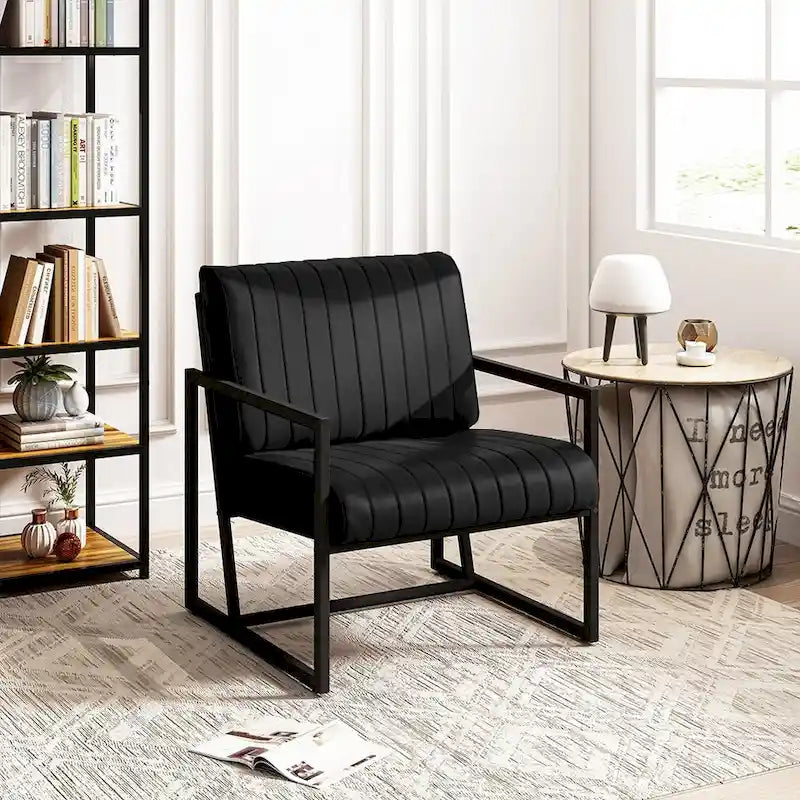 PU Leather Armchair with Thick Padded Backrest