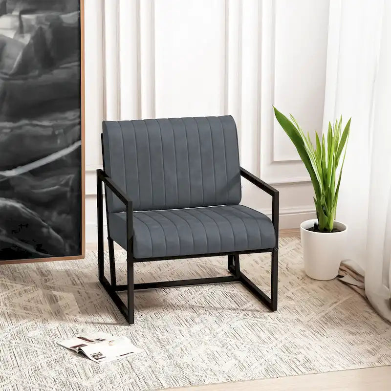 PU Leather Armchair with Thick Padded Backrest