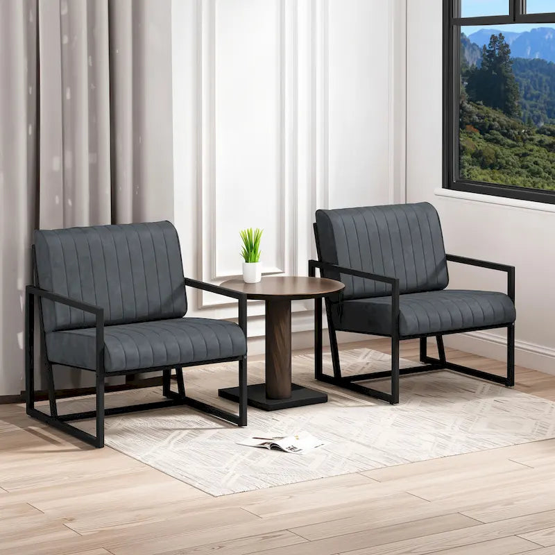 PU Leather Armchair with Thick Padded Backrest