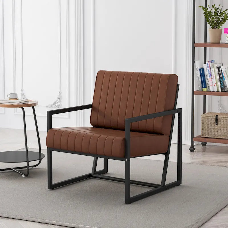 PU Leather Armchair with Thick Padded Backrest