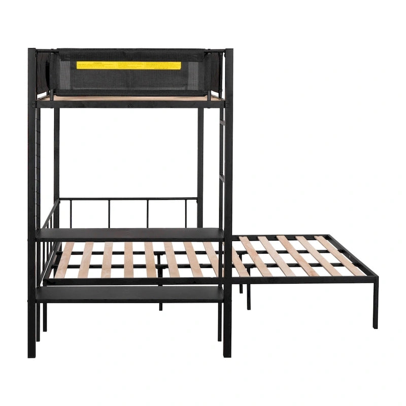 Metal Twin over Full Bunk Bed with Shelves & Grid Panel