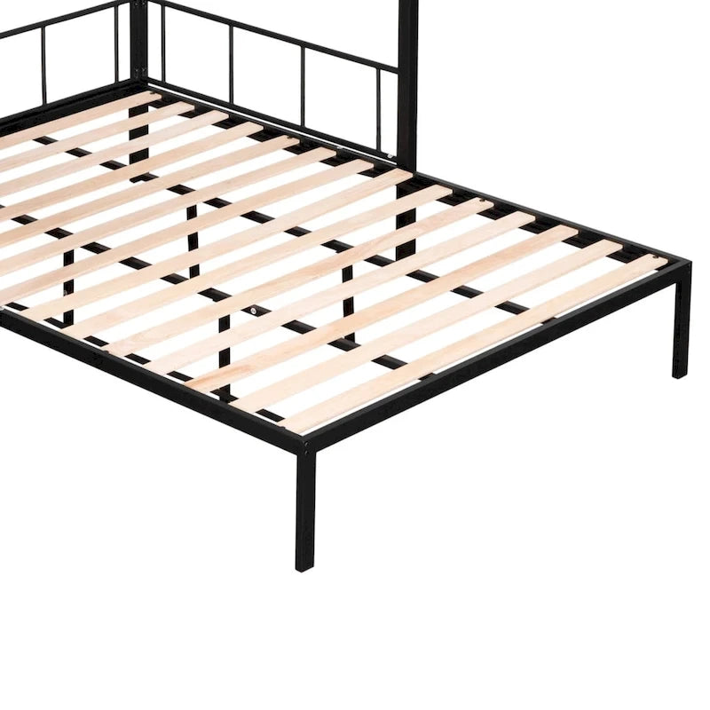 Metal Twin over Full Bunk Bed with Shelves & Grid Panel