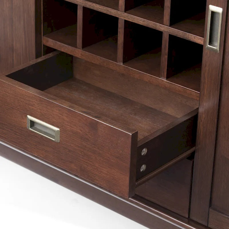 Solid Hardwood 54-Inch Wide Mid Century Modern Sideboard Buffet with Wine Rack