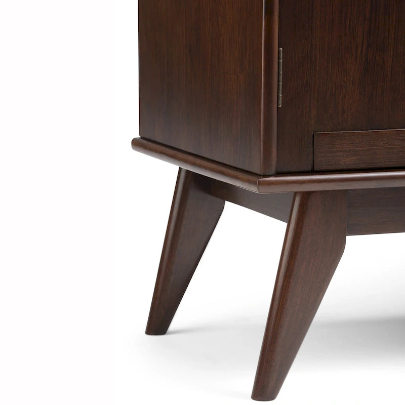 Solid Hardwood 54-Inch Wide Mid Century Modern Sideboard Buffet with Wine Rack