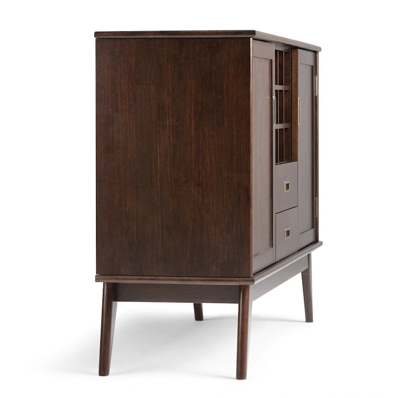 Solid Hardwood 54-Inch Wide Mid Century Modern Sideboard Buffet with Wine Rack