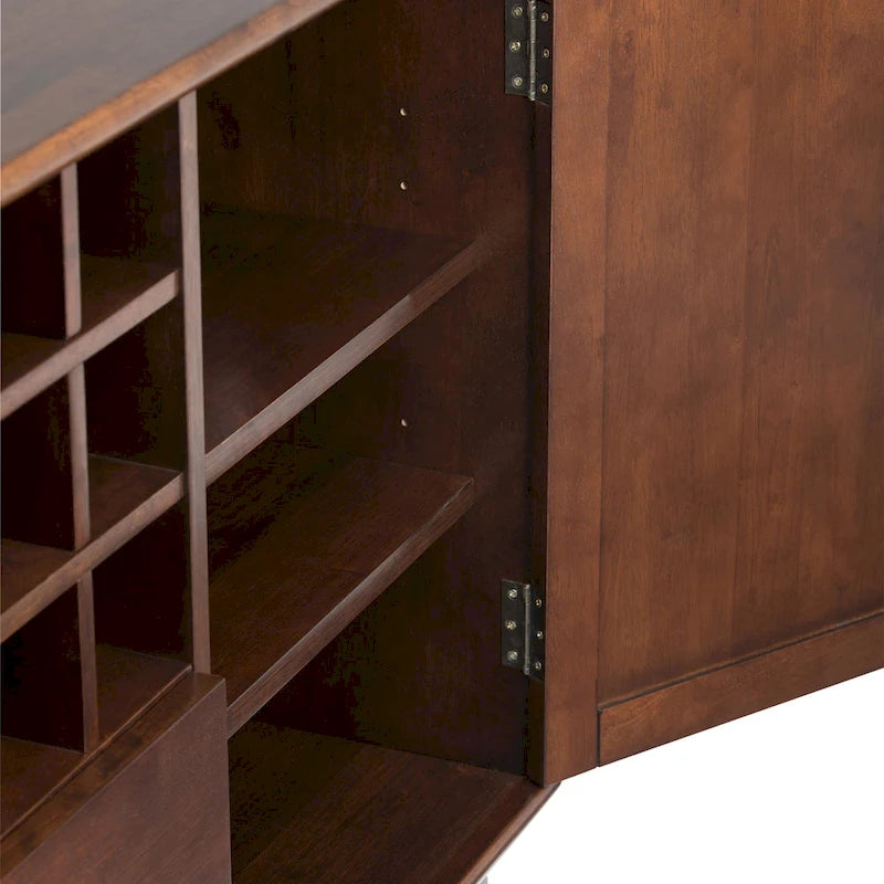 Solid Hardwood 54-Inch Wide Mid Century Modern Sideboard Buffet with Wine Rack