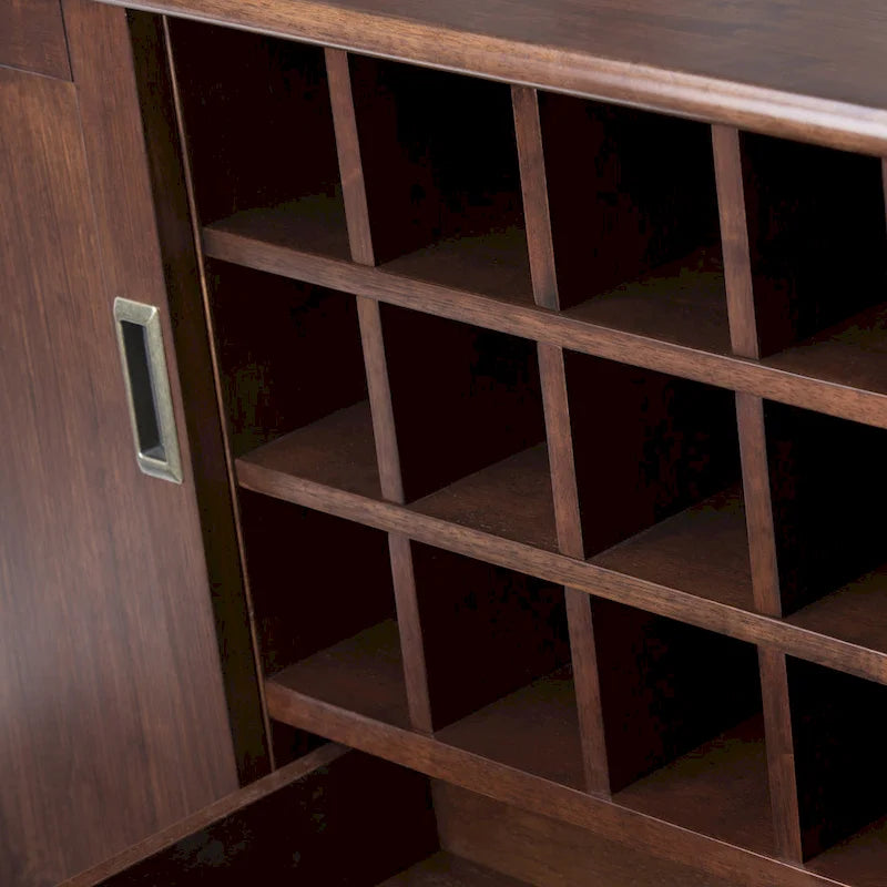 Solid Hardwood 54-Inch Wide Mid Century Modern Sideboard Buffet with Wine Rack