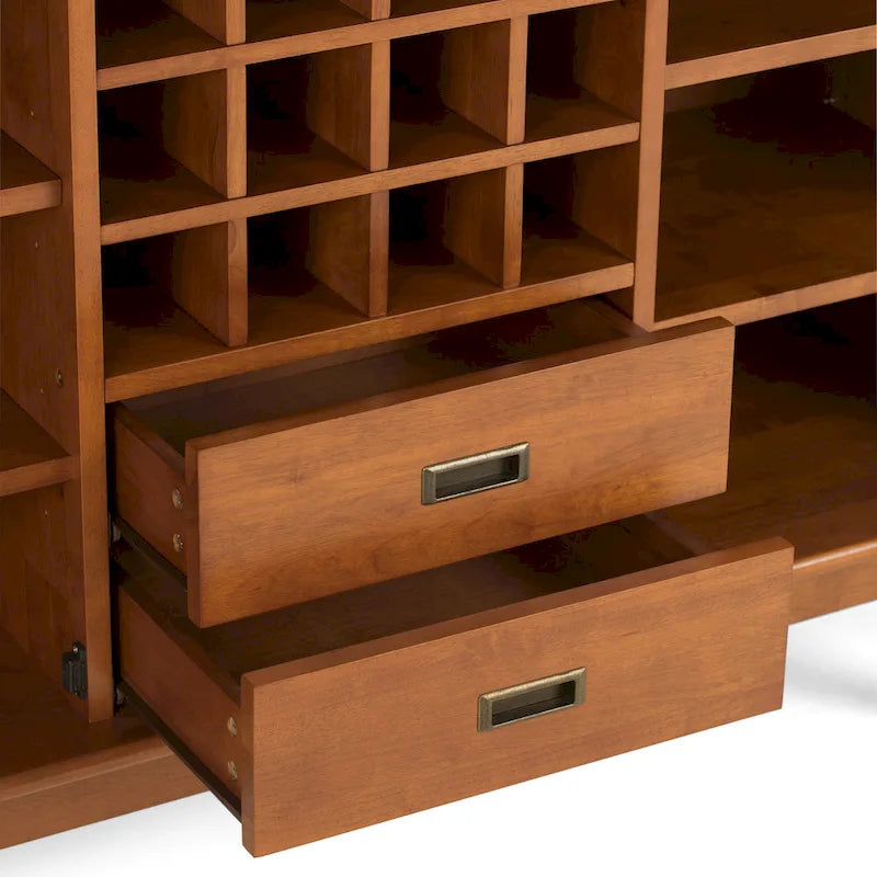 Solid Hardwood 54-Inch Wide Mid Century Modern Sideboard Buffet with Wine Rack